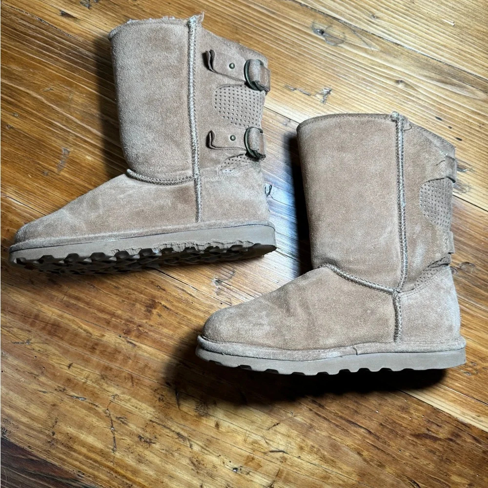 Bearpaw Womens Clara Suede Hickory Sheepskin Mid Height Cozy Winter Boots Size 8